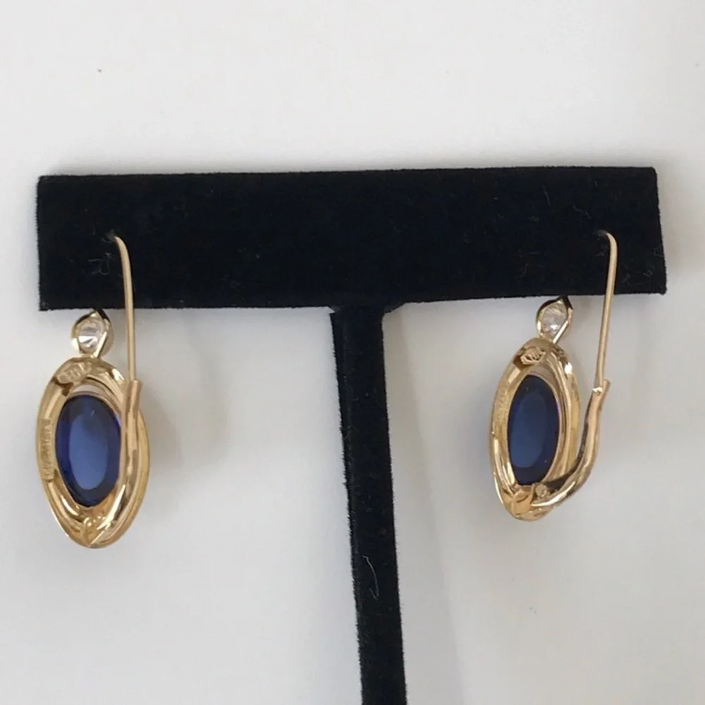 Yulia ONLY 14K Italian Yellow Gold Pomelatto style earrings with blue sapphires - Picture 7 of 13